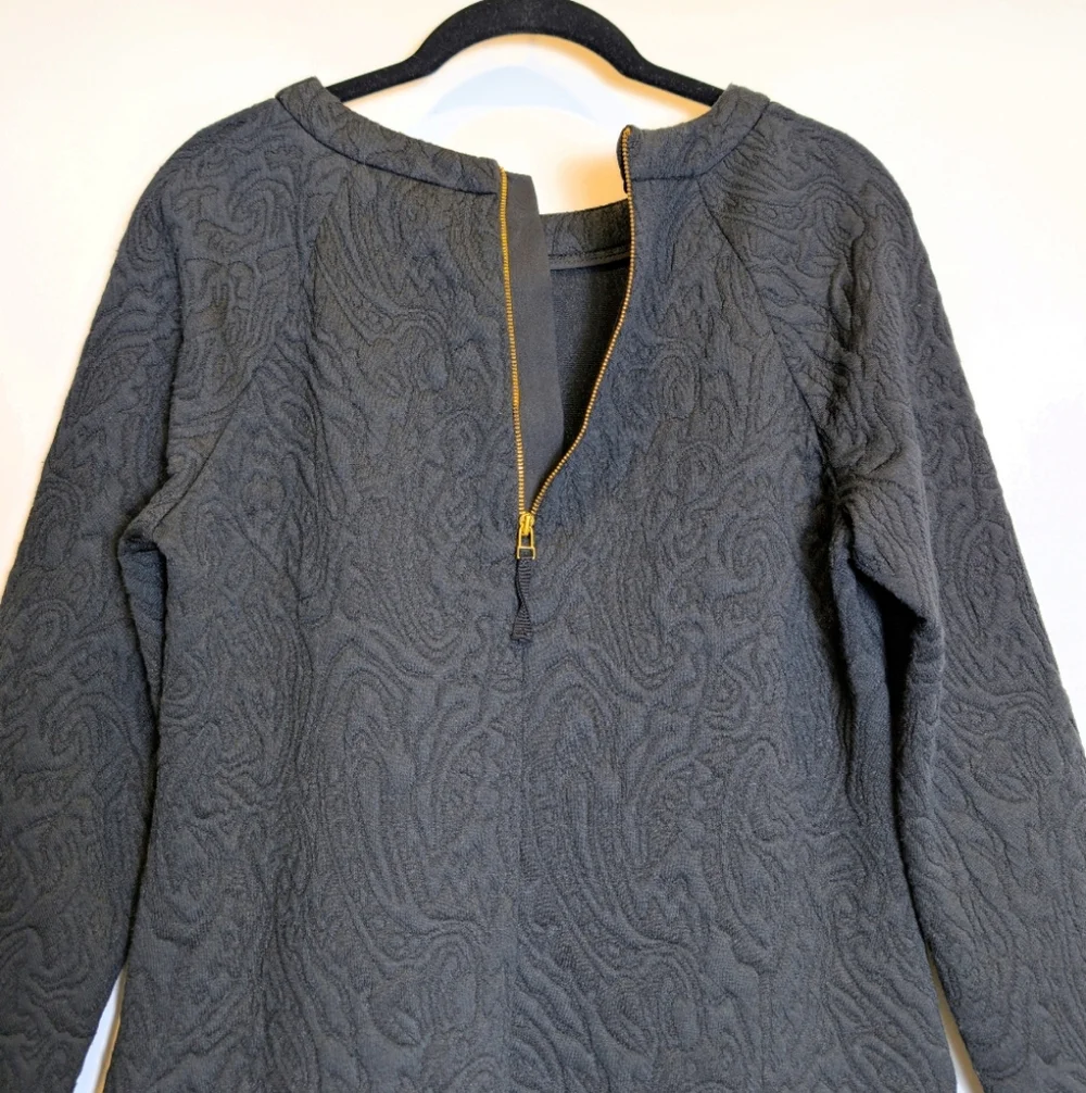 Banana Republic Black Jacquard Textured Long Sleeve Shift Dress Size 10 - Picture 3 of 5